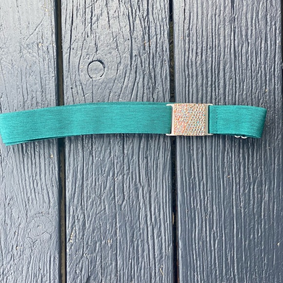 Equestrian stretchy Bling Belt in Teal with Rhinestones - Picture 2 of 8